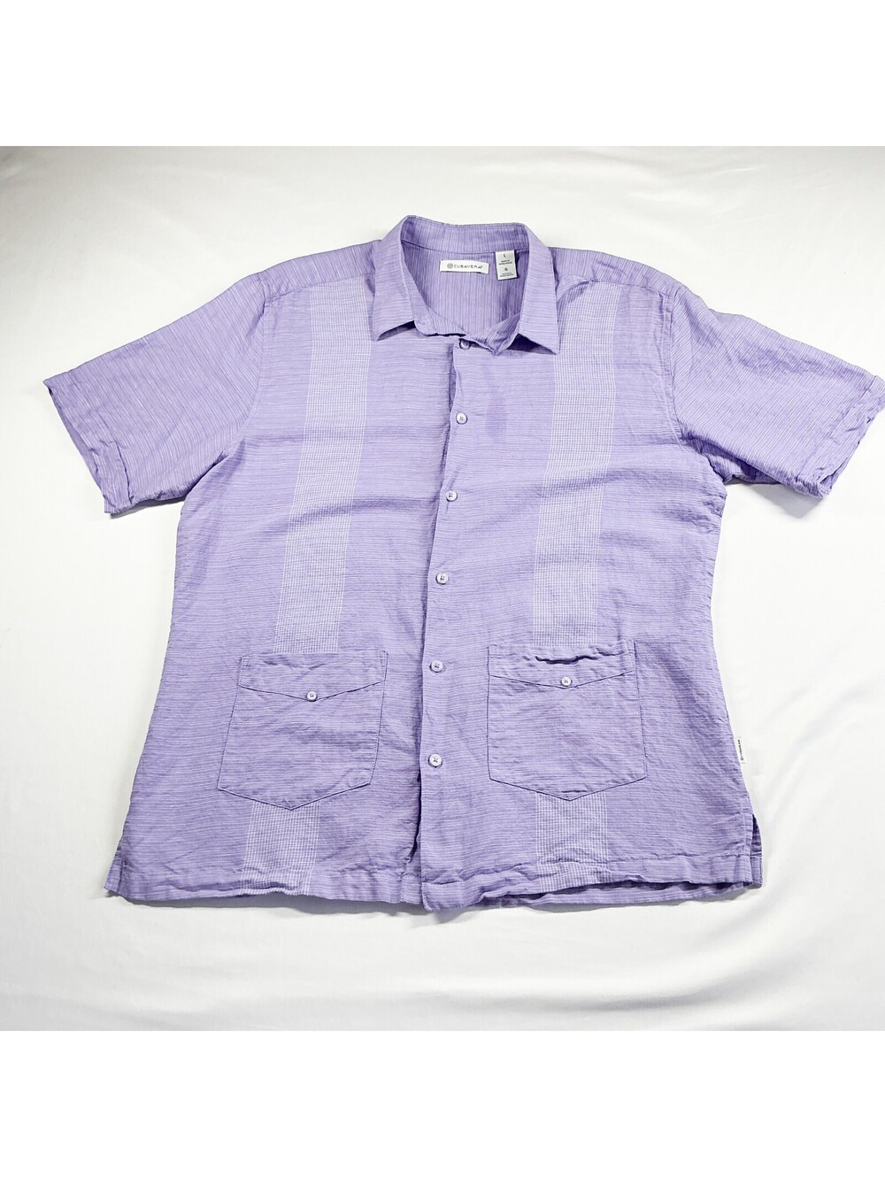Cubavera Men's Lavender Striped Short Sleeve Eclectic Grandpa Button-Up Size L